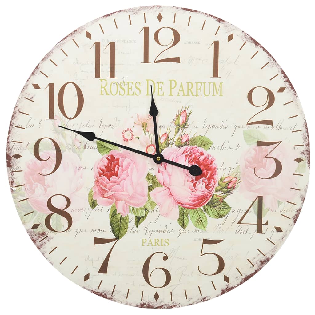 vidaXL Reloj de pared vintage con flores 60 cm