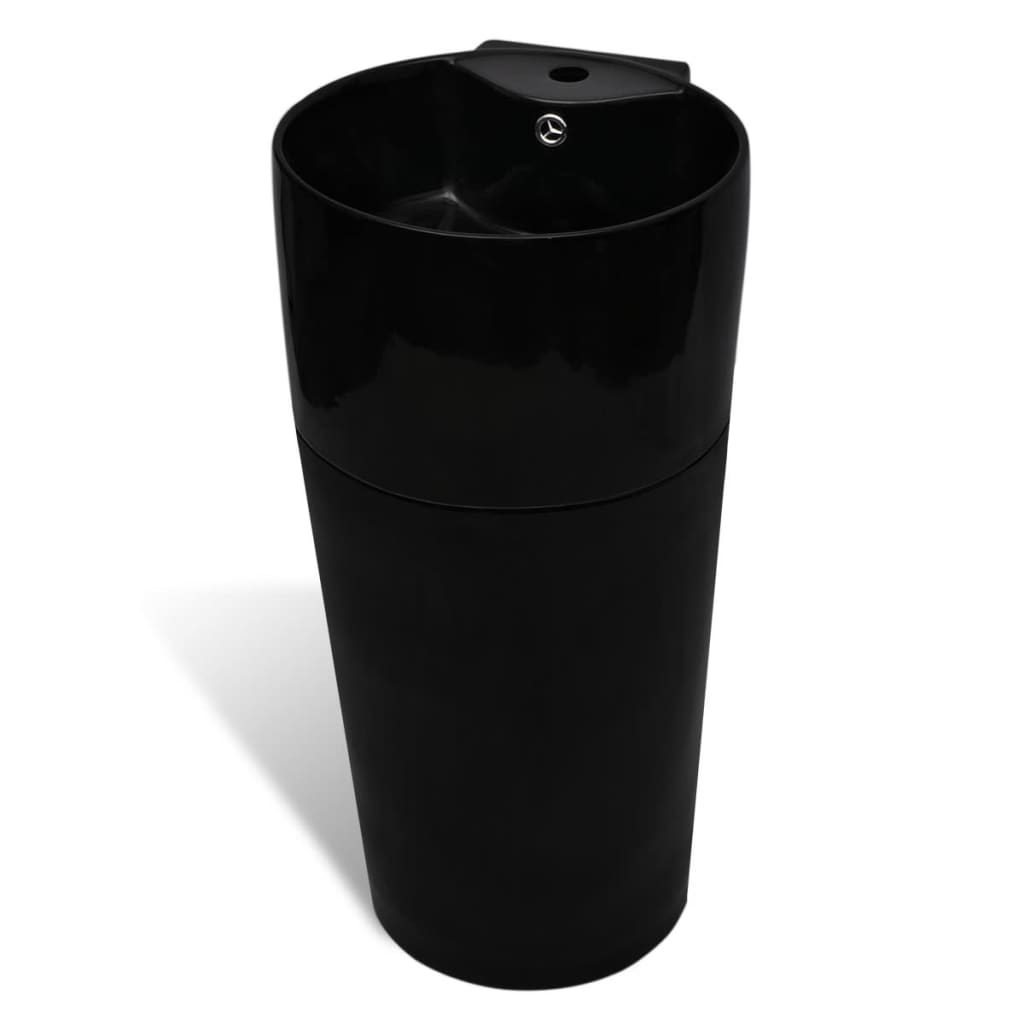 vidaXL Lavabo de Pie Redondo Agujero Grifo Desagüe Cerámica Lavamanos Color Blanco,  Negro, y mas