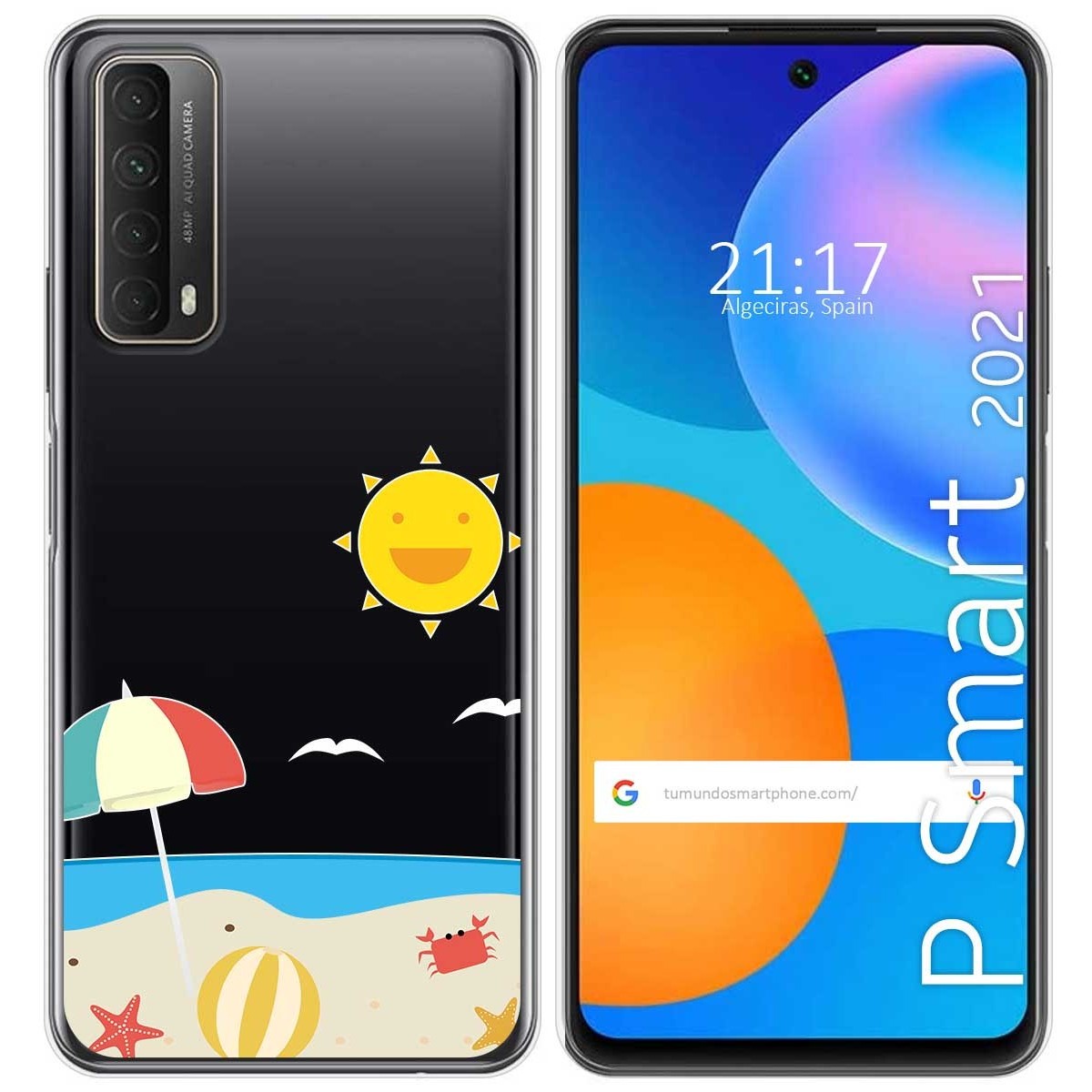 Tumundosmartphone Funda Gel Transparente para Huawei P Smart 2021 diseño Playa Dibujos