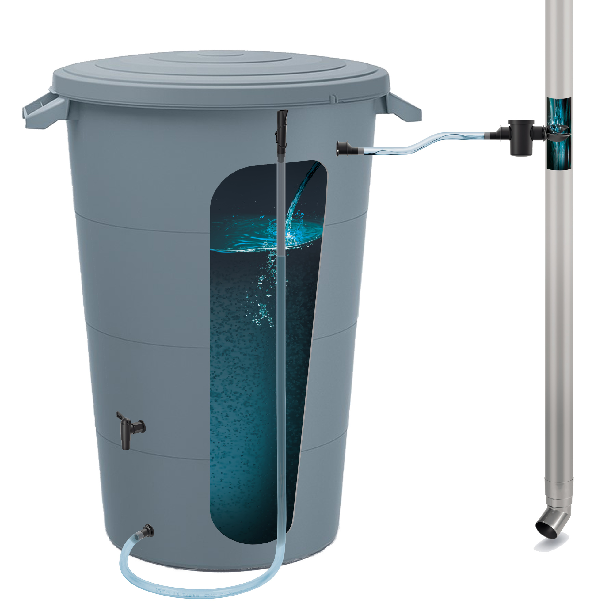 Tanque de Agua Prosperplast SMOOTH de 80L con Set de Accesorios para Extracción de Agua de Lluvia