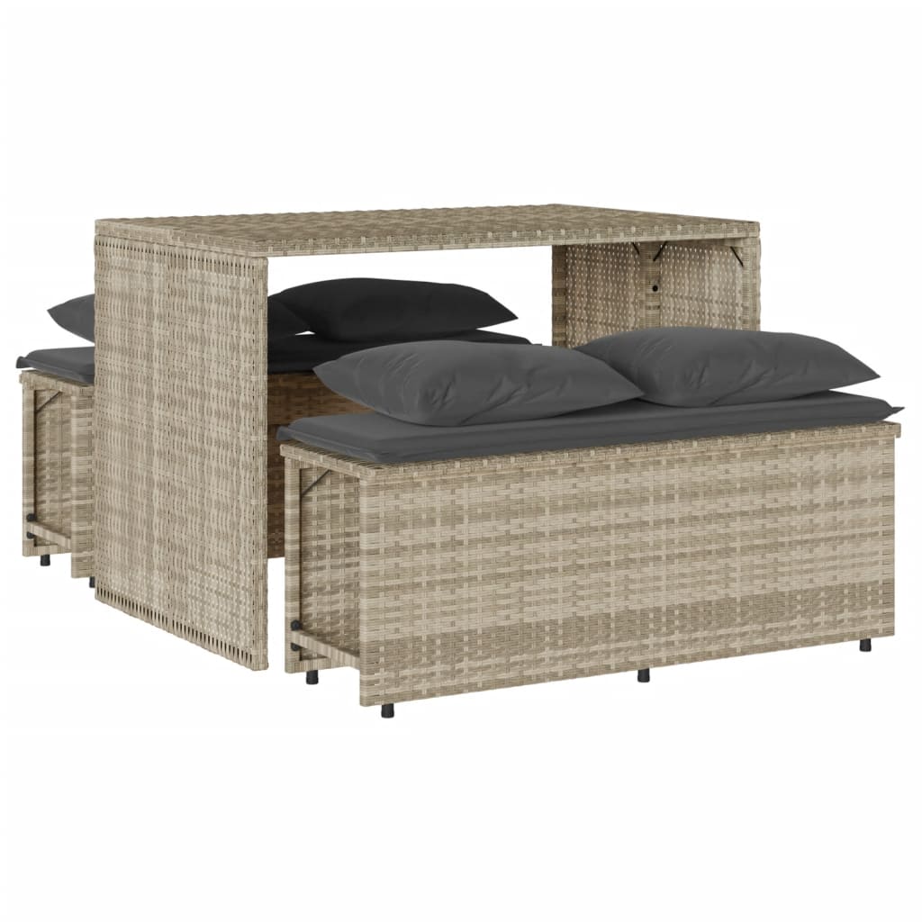 vidaXL Set comedor de jardín 3 pzas cojines ratán sintético gris claro