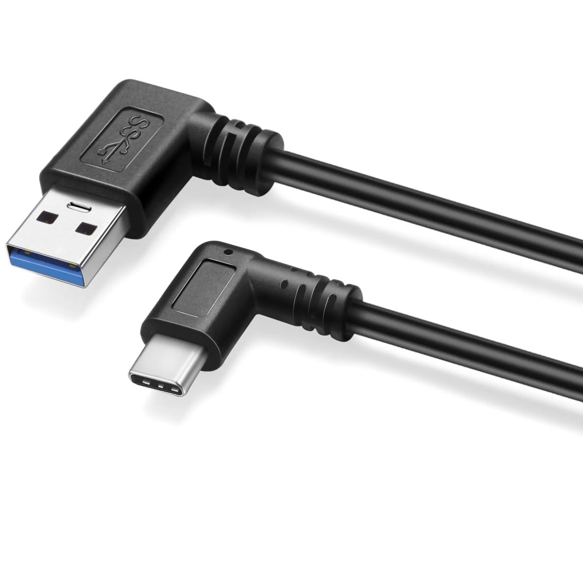 CABLEPELADO Cable USB 3.1 Super Speed, Cable USB Carga Rápida Tipo USB C acodado, Alta Velocidad 5Gbps, Compatible con Galaxy, Redmi Note, Huawei, BQ, Lenovo, Xiaomi, Negro, 1 metro