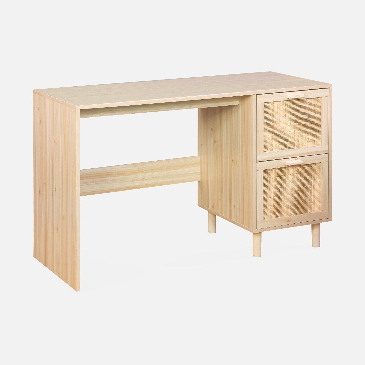 sweeek - Escritorio efecto caña y madera con 2 cajones , Camargue , 120x48x75
