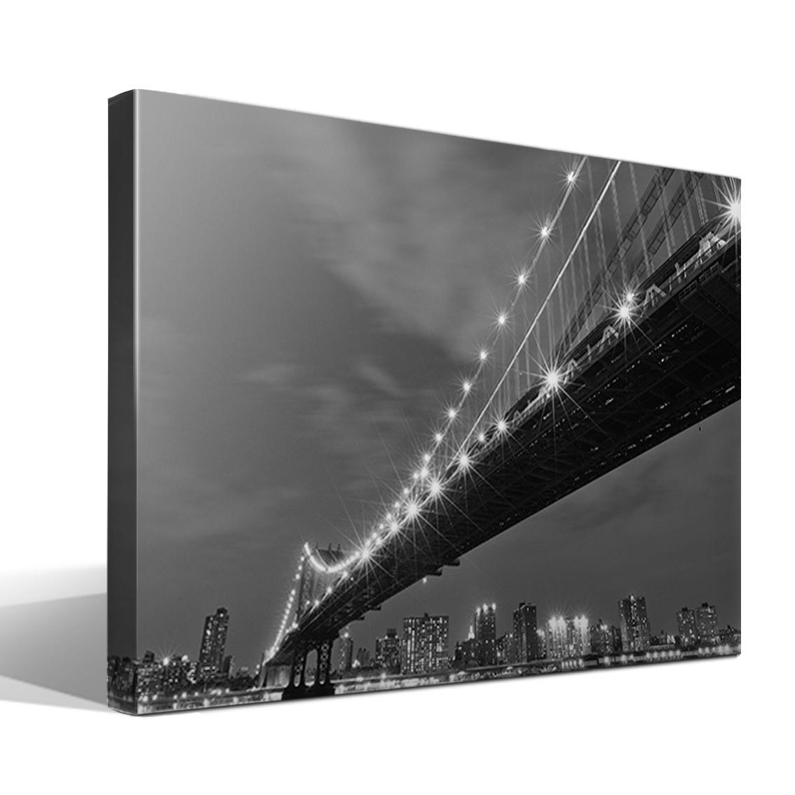 Cuadro Canvas Puente de Manhattan en Nueva York en Blanco y Negro - Alta Resolución - Lienzo 100% Algodón - Bastidor Reforzado - Fabricado en España