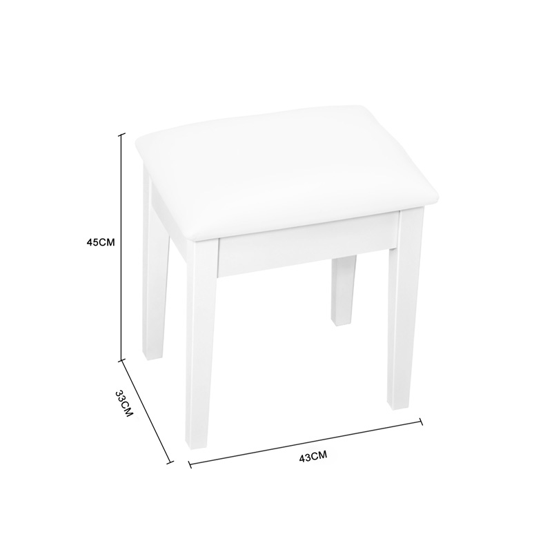 Tabouret de maquillage rembourré blanc avec pieds en bois massif