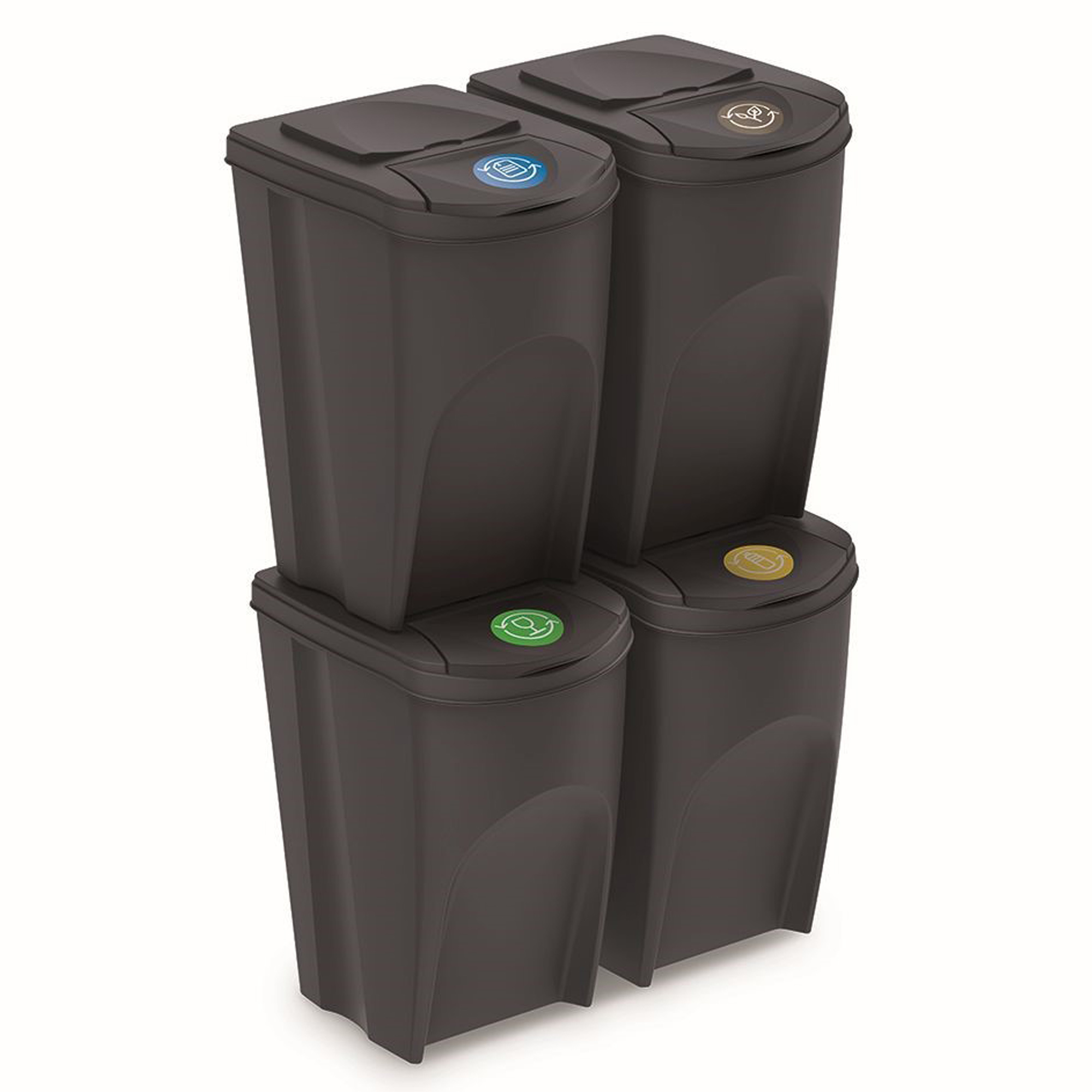 Juego de 4 cubos de reciclaje 140L PROSPERPLAST Sortibox de plastico en color antracita