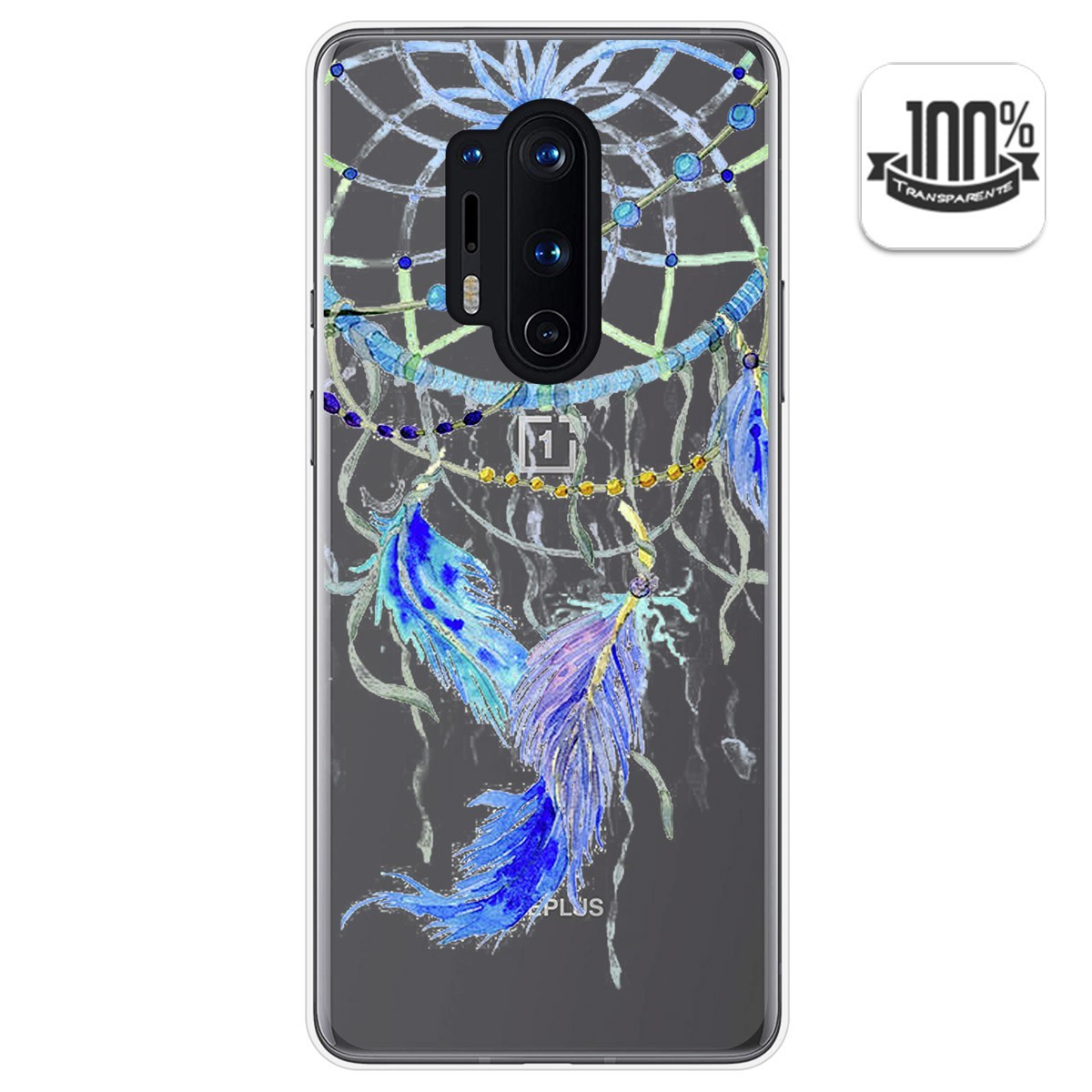 Tumundosmartphone Funda Gel Transparente para Oneplus 8 Pro diseño Plumas Dibujos