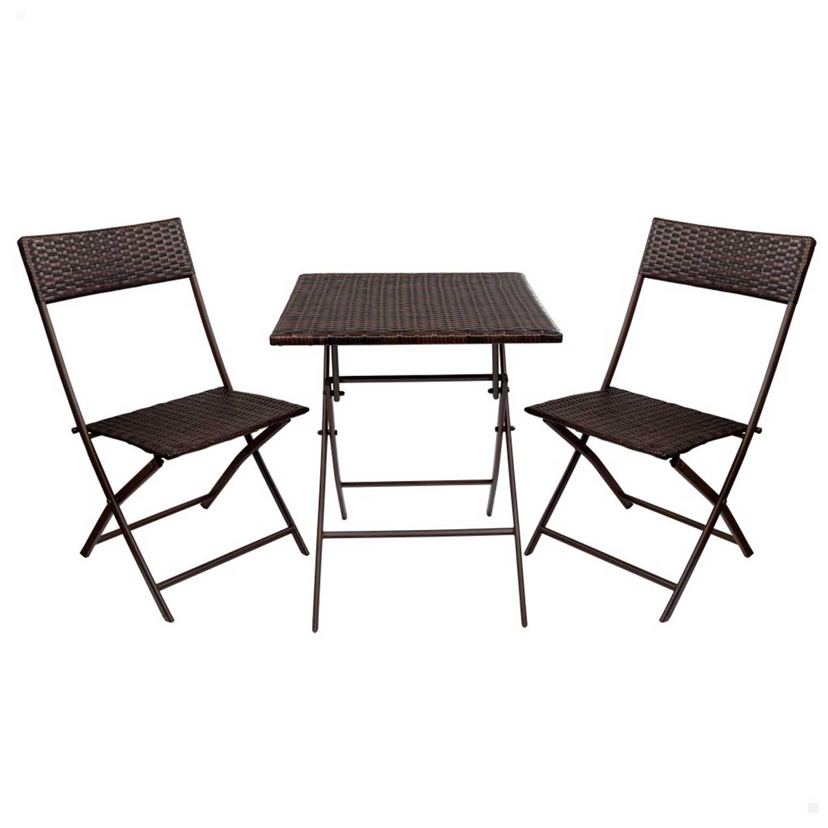 Conjunto de terraza Aktive Garden mesa+2 sillas plegables ratán negro