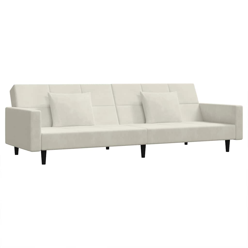 vidaXL Sofá cama de 2 plazas con dos almohadas terciopelo color crema