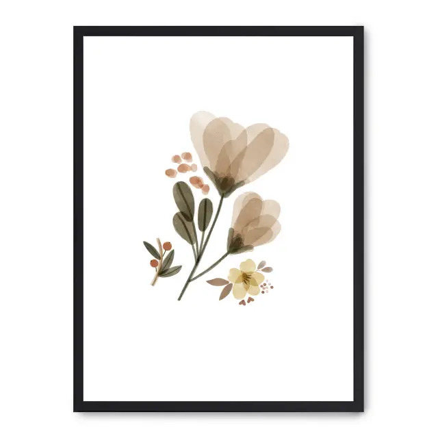 Cuadro flowers i 30x40cm, Póster impreso en papel de primera calidad de 180gr, montado sobre marco de madera MDF acabado en negro., Infantil - Bebé