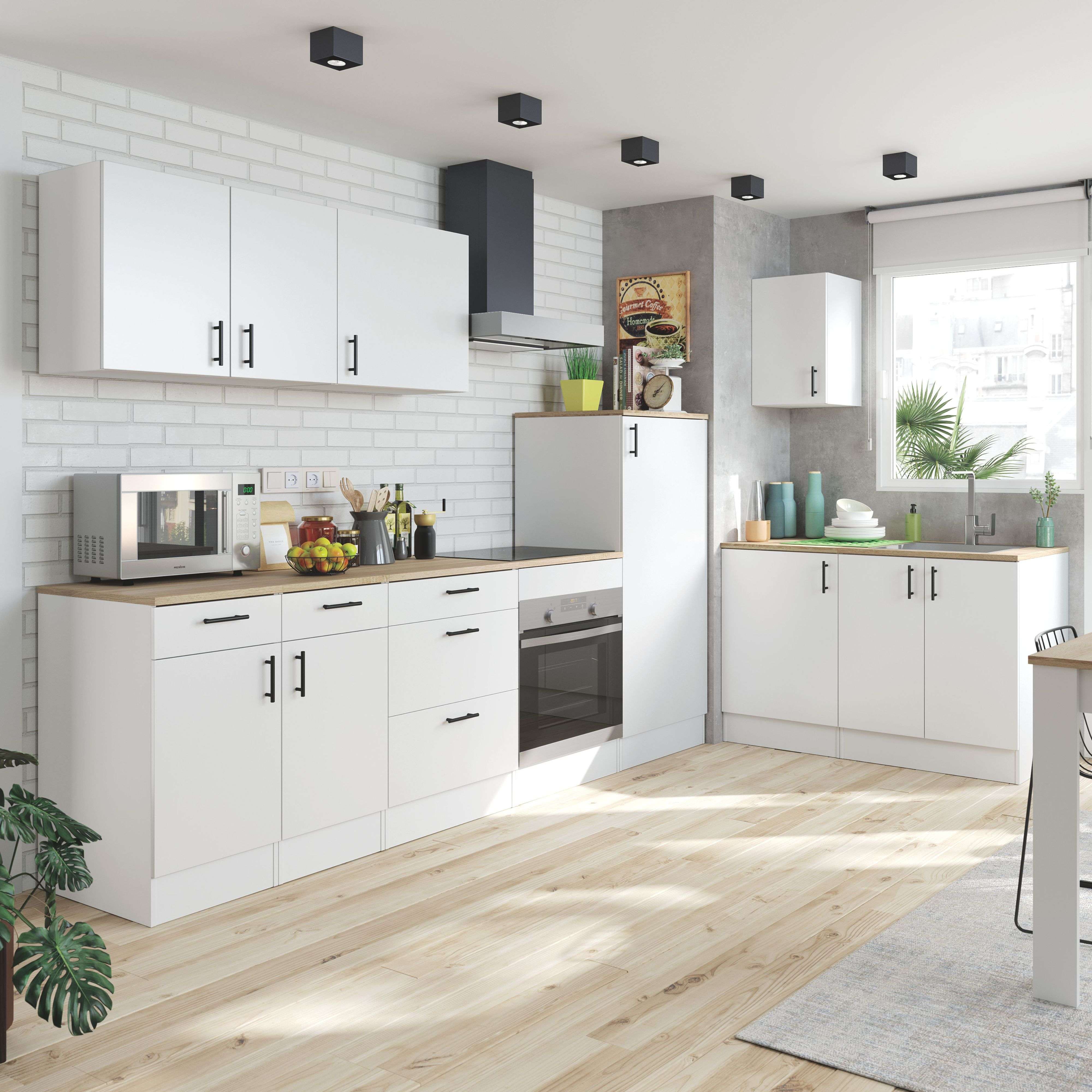 Miroytengo Pack de Muebles de Cocina Kira Completo 10 Módulos Estilo Nórdico en Blanco Brillo y Roble Canadian