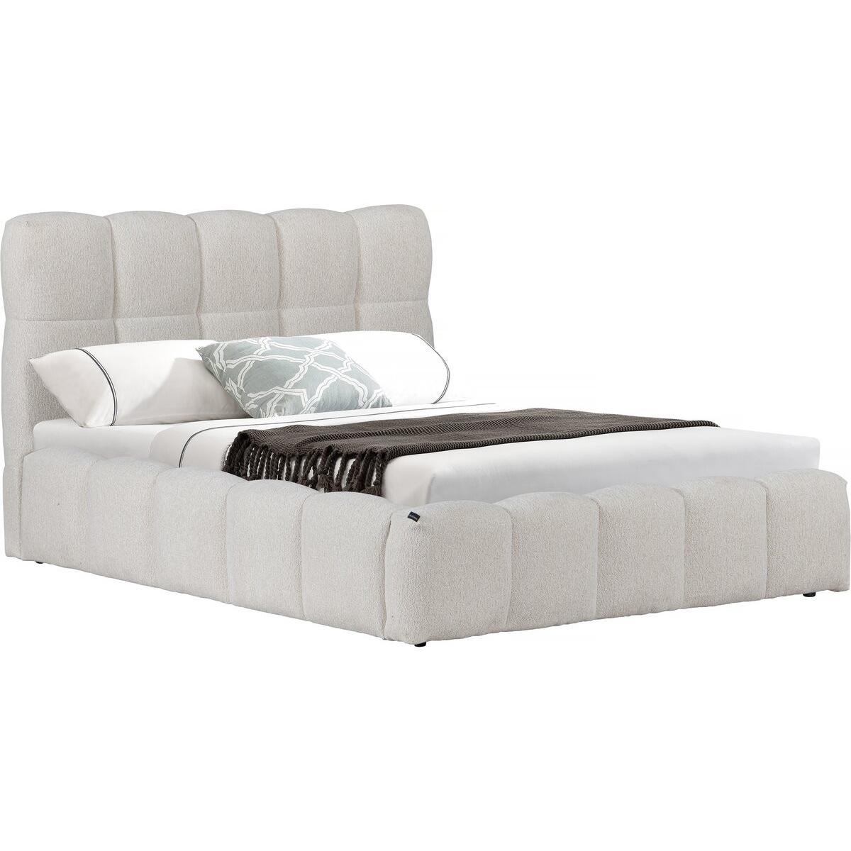Habitat y Jardin - Cama doble de tela "Davos" con espacio de almacenaje - 160 x 200 cm - Beige