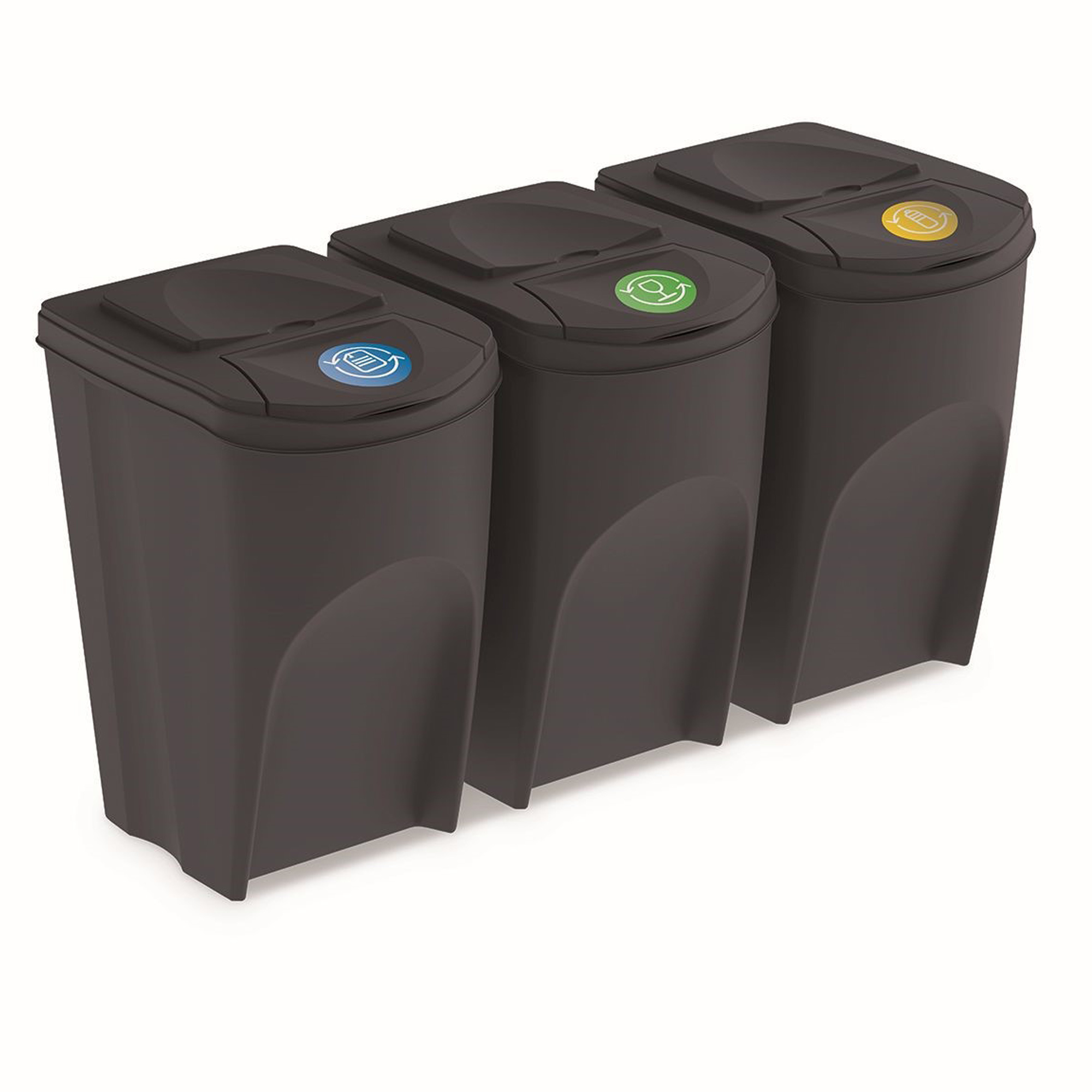 Juego de 3 cubos de reciclaje 105L PROSPERPLAST Sortibox de plastico en color antracita