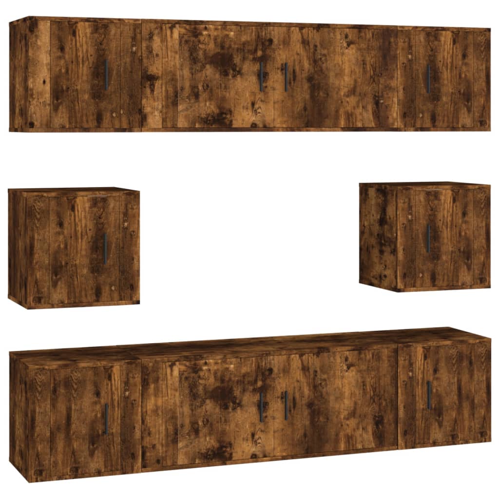 Vidaxl Set de Muebles de TV 8 Piezas Madera Contrachapada Roble Ahumado
