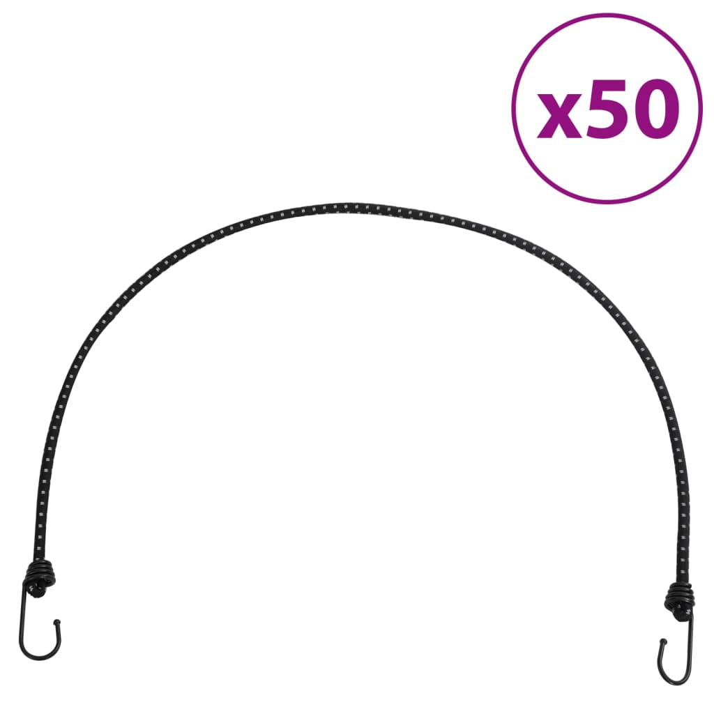 vidaXL Cuerdas elásticas con tiras reflectantes y ganchos 50 uds Dimensiones 38 cm, 46 cm, 59 cm y mas