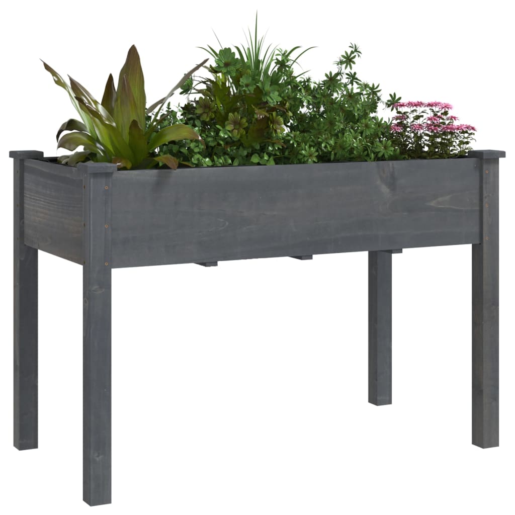 vidaXL Jardinera con forro madera maciza de abeto gris 118x59x76 cm