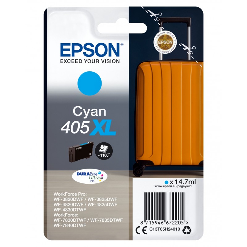 Cartucho Epson 405XL Cyan WF-3820 WF-3825 WF-4820 WF-4825 WF-4830