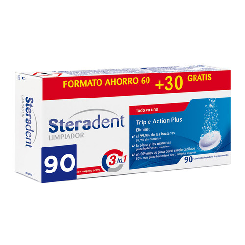 Steradent Triple Accion Plus Limpieza Protesis Dental 60+30 Comp