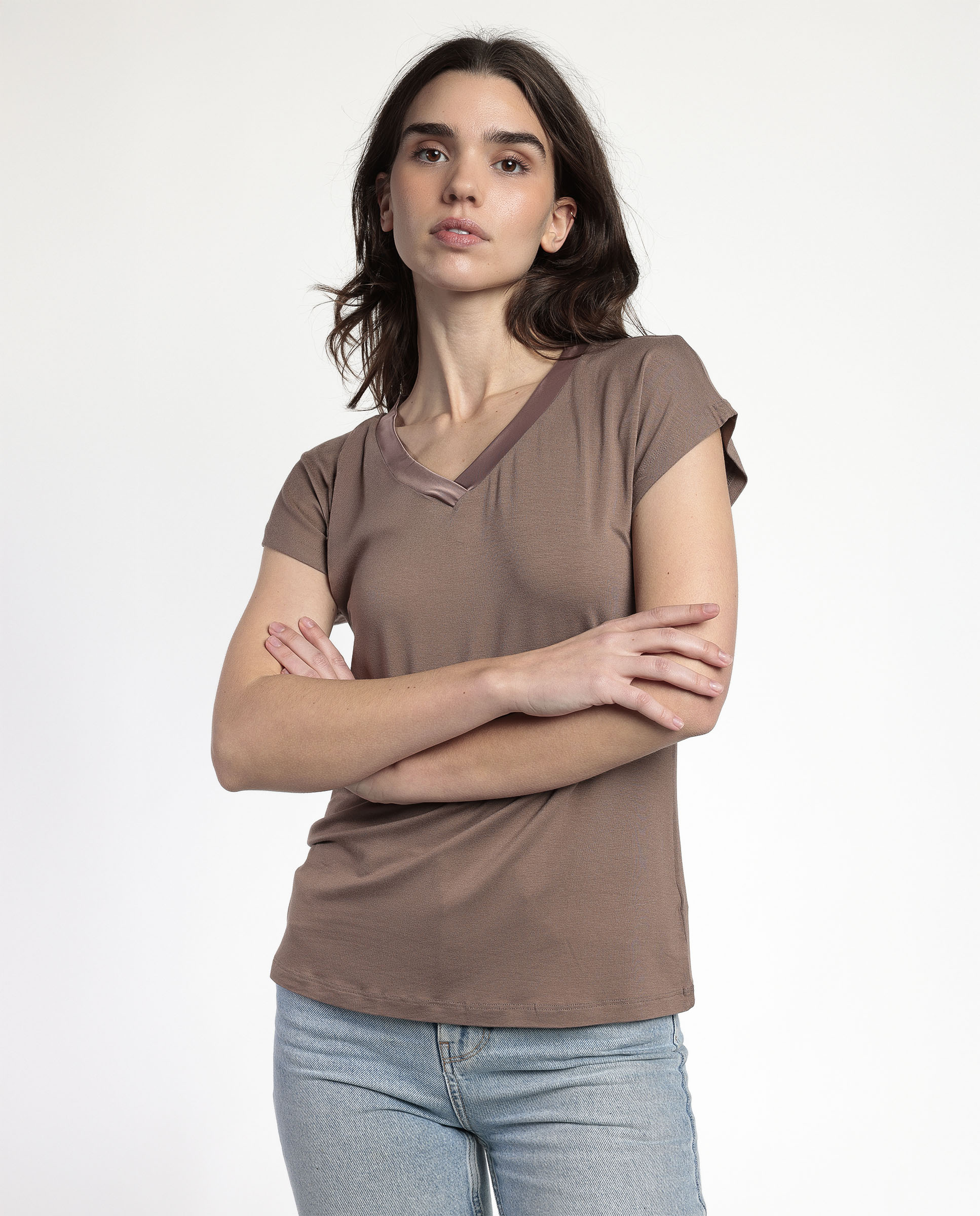 ADMAS Camiseta Manga Corta Pico Raso para Mujer