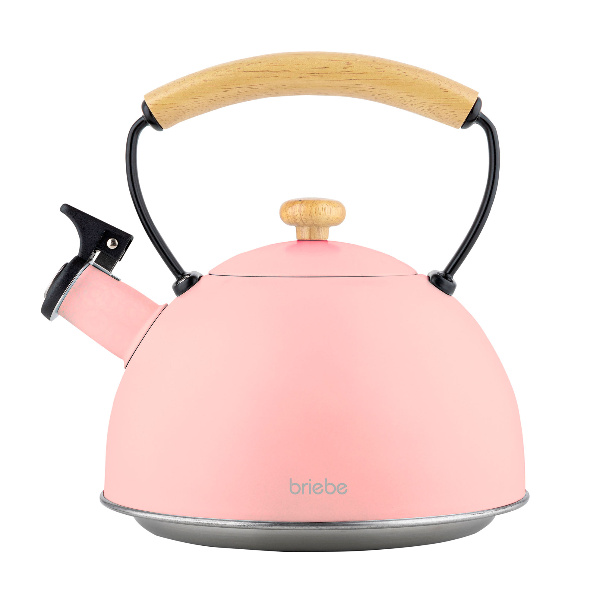 Briebe Pastel Tetera con Silbato, Hervidor de Agua 2,3L, Inducción, Acero Inox, Vintage, Mango Madera, , Rosa