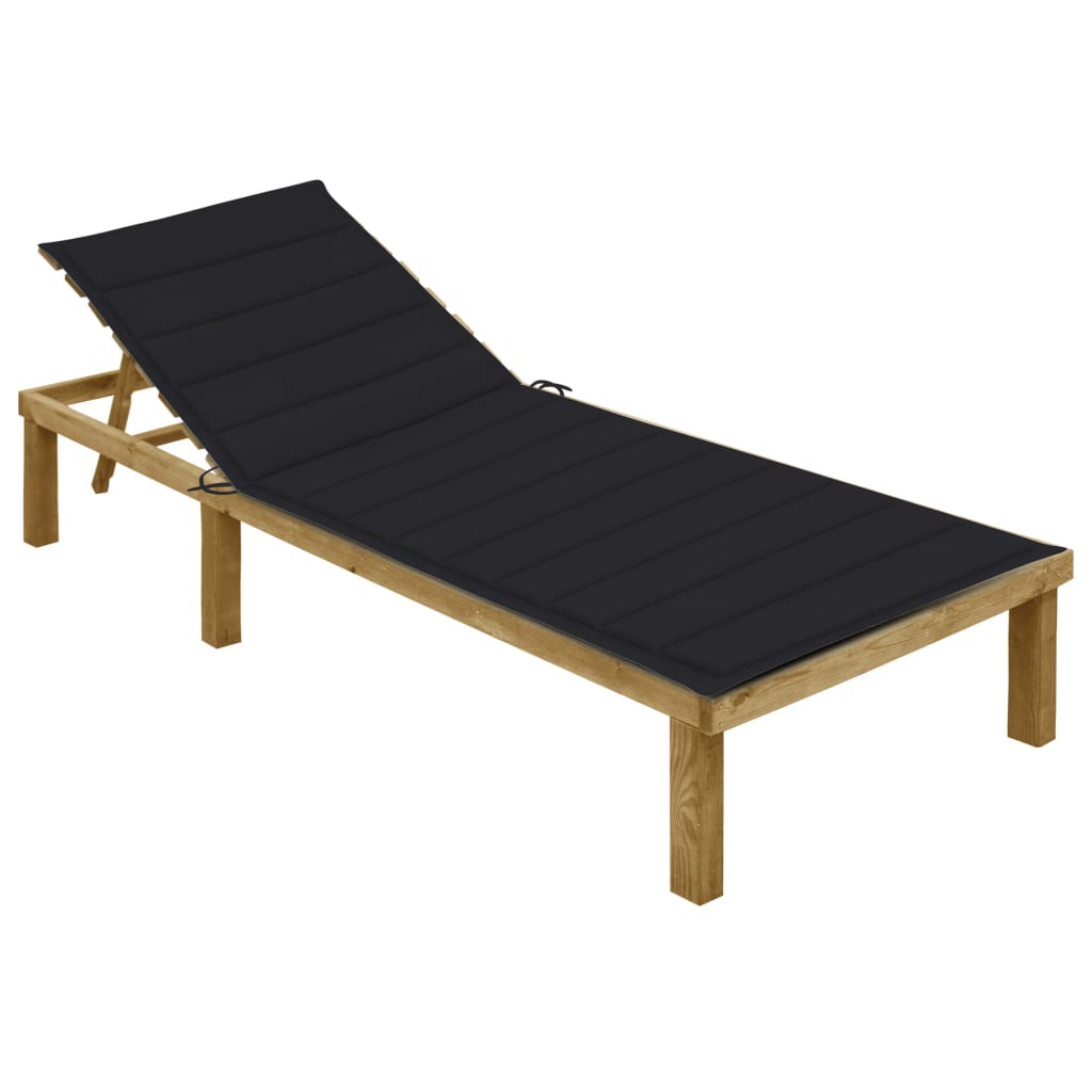 vidaXL Tumbona con cojín madera de pino impregnada en color Negro/Verde brillante/Estampado cuadros rojos y más | acolchados duraderos para sofás de jardín terraza exterior