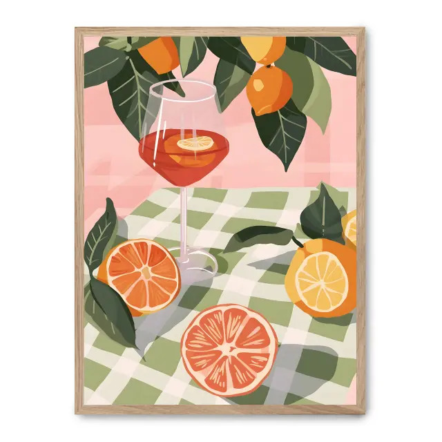 Cuadro aperol spritz ii 30x40cm, Póster impreso en papel de primera calidad de 180gr, montado sobre marco de madera MDF acabado roble., Cocina - Bebidas