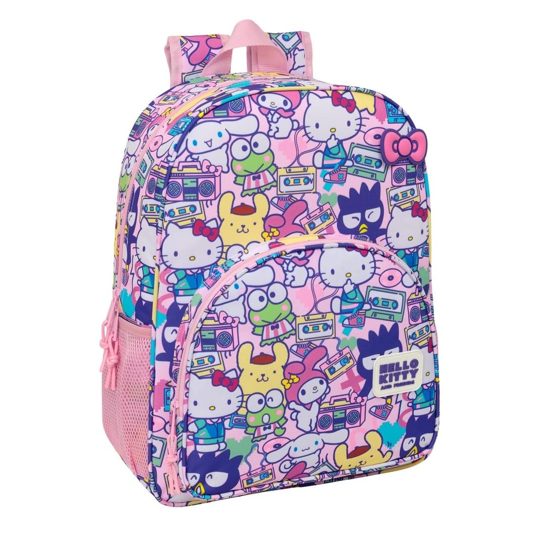 SAFTA | Mochila Escolar Adaptable a Carro Hello Kitty & Friends para Niña, Mochila Infantil Licencia Oficial con Bolsillo Frontal Grande, Laterales Portabotellas, Espalda Acolchada, Talla Única