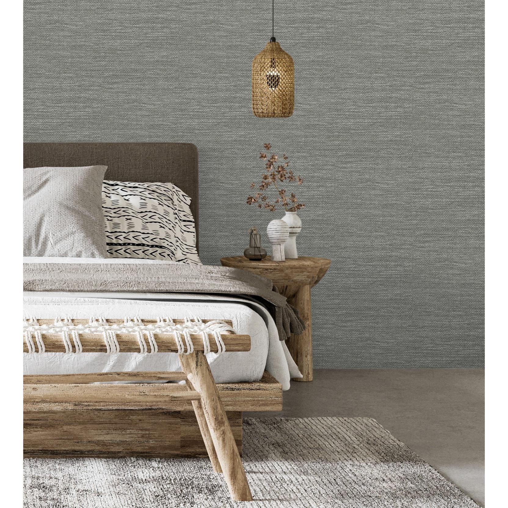 Papel pintado vinílico lavable rafia con fibras de sisal teñido en relieve color gris visó - Studs Texture 682097 de GAULAN - Rollo de 10 m x 0,52 m