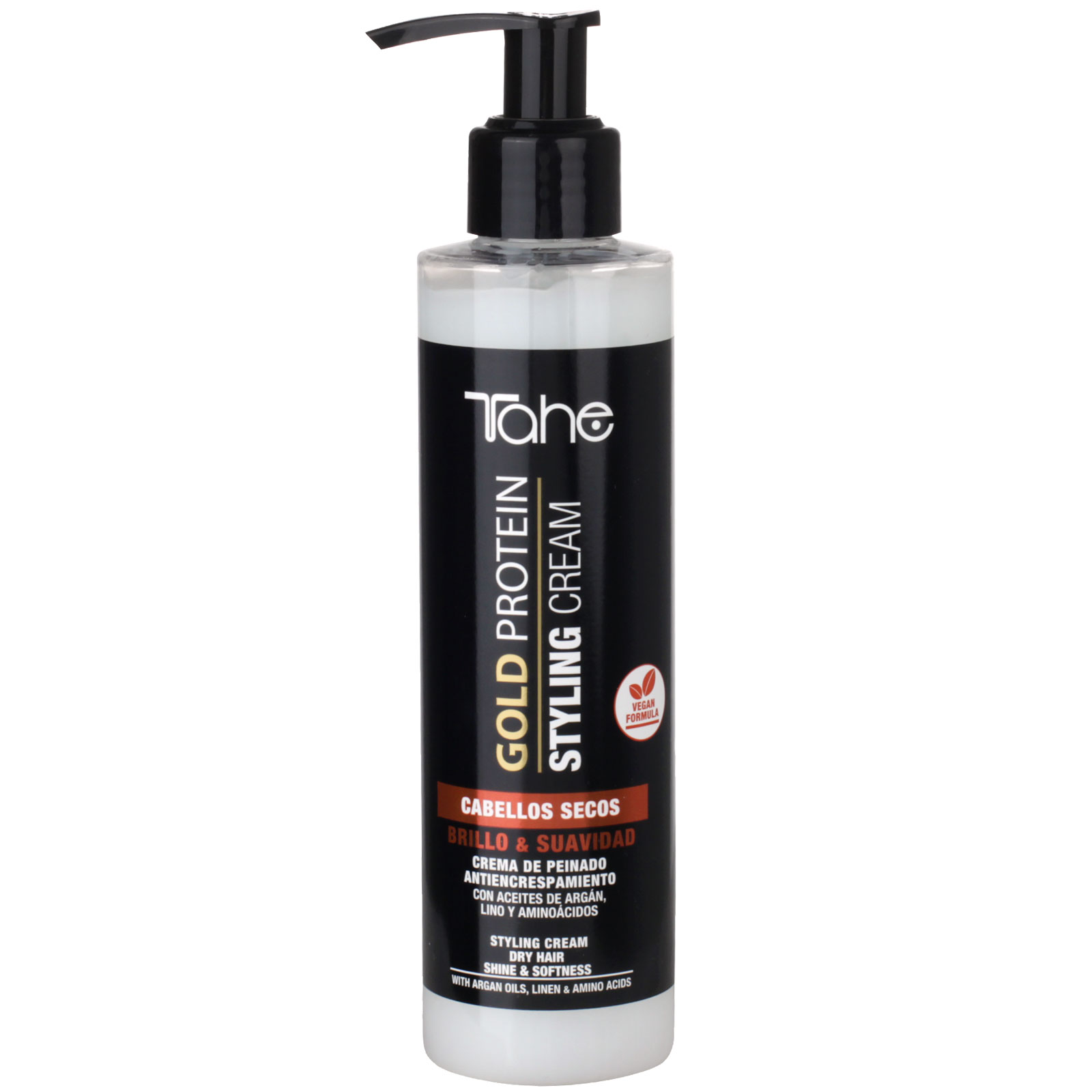 Tahe Gold Protein Crema de peinado para cabellos secos que aporta brillo y suavidad, 200 ml