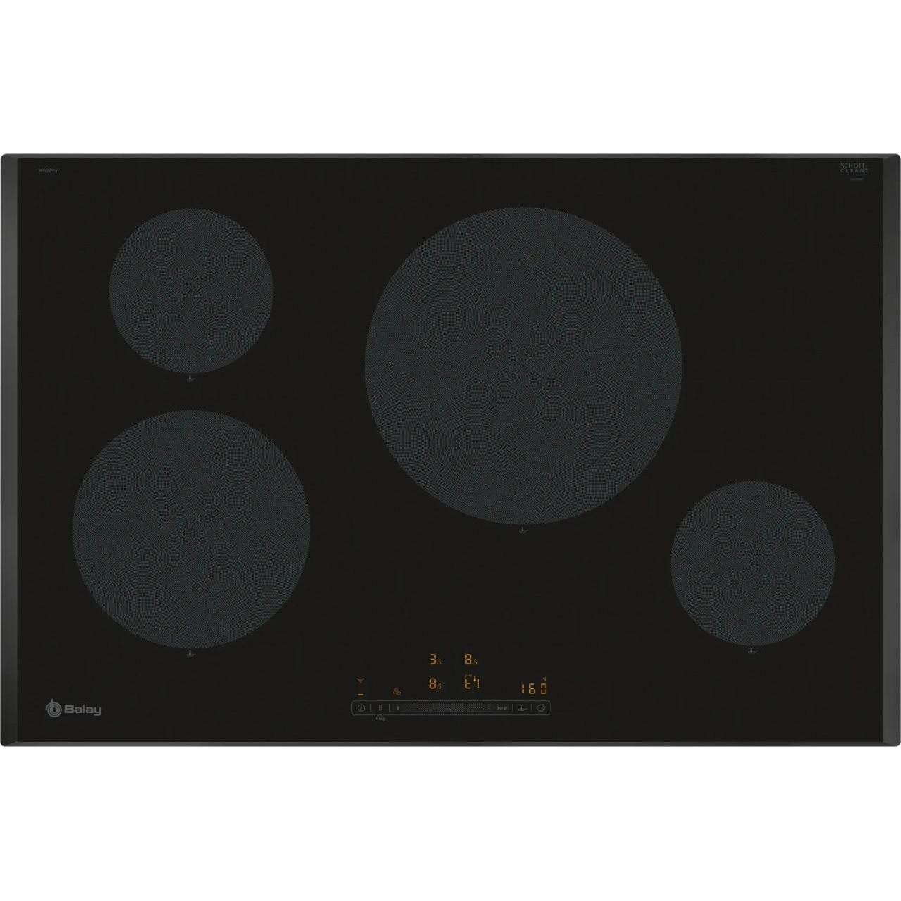 Placa de Inducción 80cm BALAY 3EB985LH  | 4 Zonas, Fuego 28cm, 7400W, Negro, con Control de temperatura, Home Connect, Control Deslizante