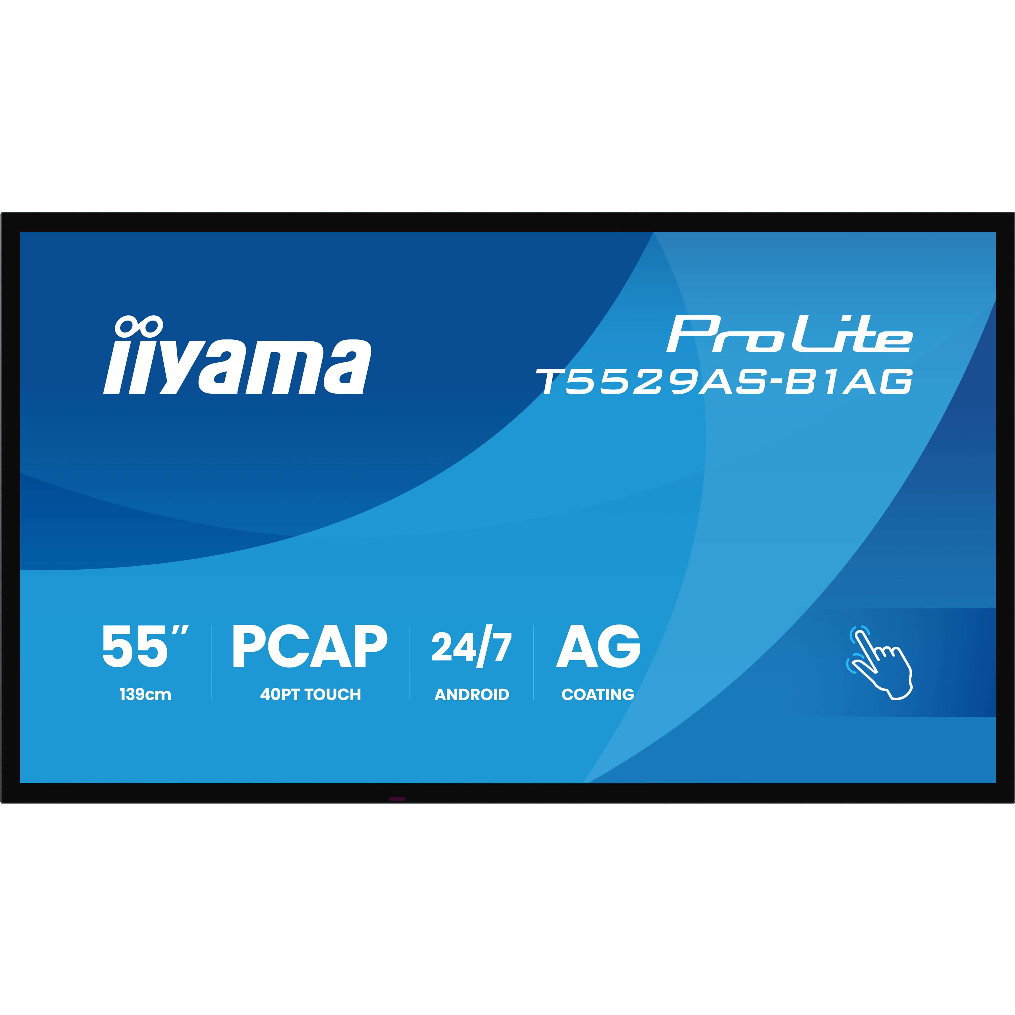 iiyama T5529AS-B1AG pantalla de señalización Panel plano interactivo 138,7 cm (54.6") LED Wifi 500 cd / m² 4K Ultra HD Negro Pantalla táctil Procesador incorporado Android 24/7