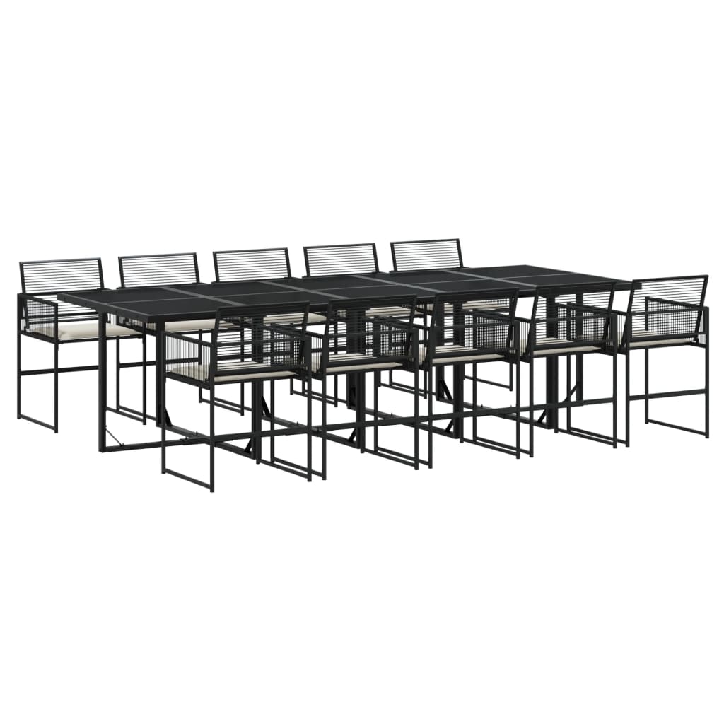 vidaXL Set de comedor jardín 11 pzas con cojines ratán sintético negro