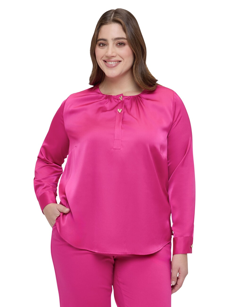 Fiorella Rubino - Blusa de raso con botones en forma de corazón