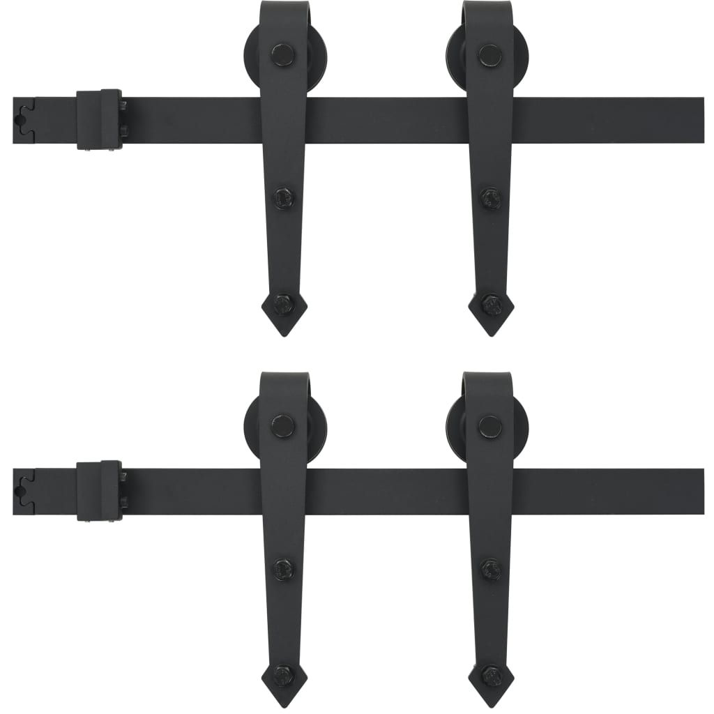 vidaXL Guías con Carril Puerta Corredera (2 uniades) Acero Negro Corrediza Dimensiones 183 cm, 200 cm
