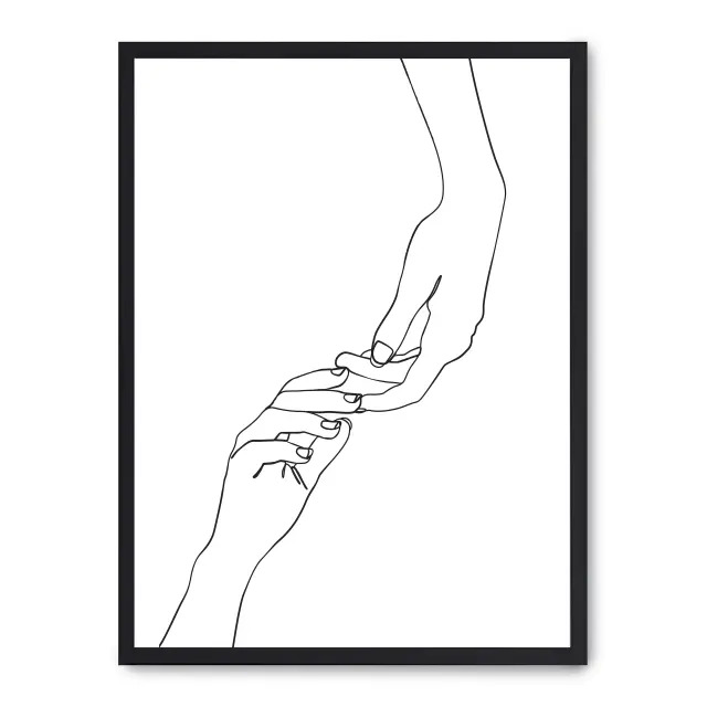 Cuadro hands line art i 30x40cm, Póster impreso en papel de primera calidad de 180gr, montado sobre marco de madera MDF acabado en negro., Arte - Dibujo de línea