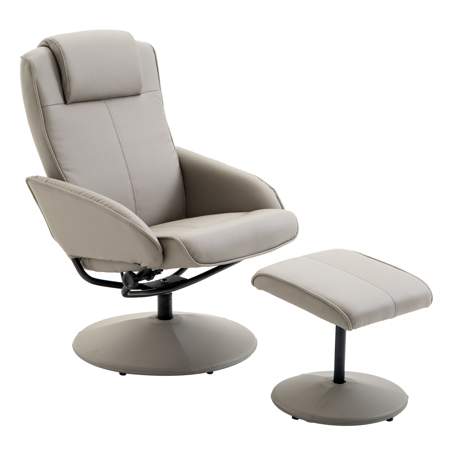 HOMCOM Sillón Reclinable con Reposapiés Sillón de Salón Giratorio con Tapizado en PU y Estructura de Acero Carga 120 kg Butaca para Dormitorio Sala de Estar Gris