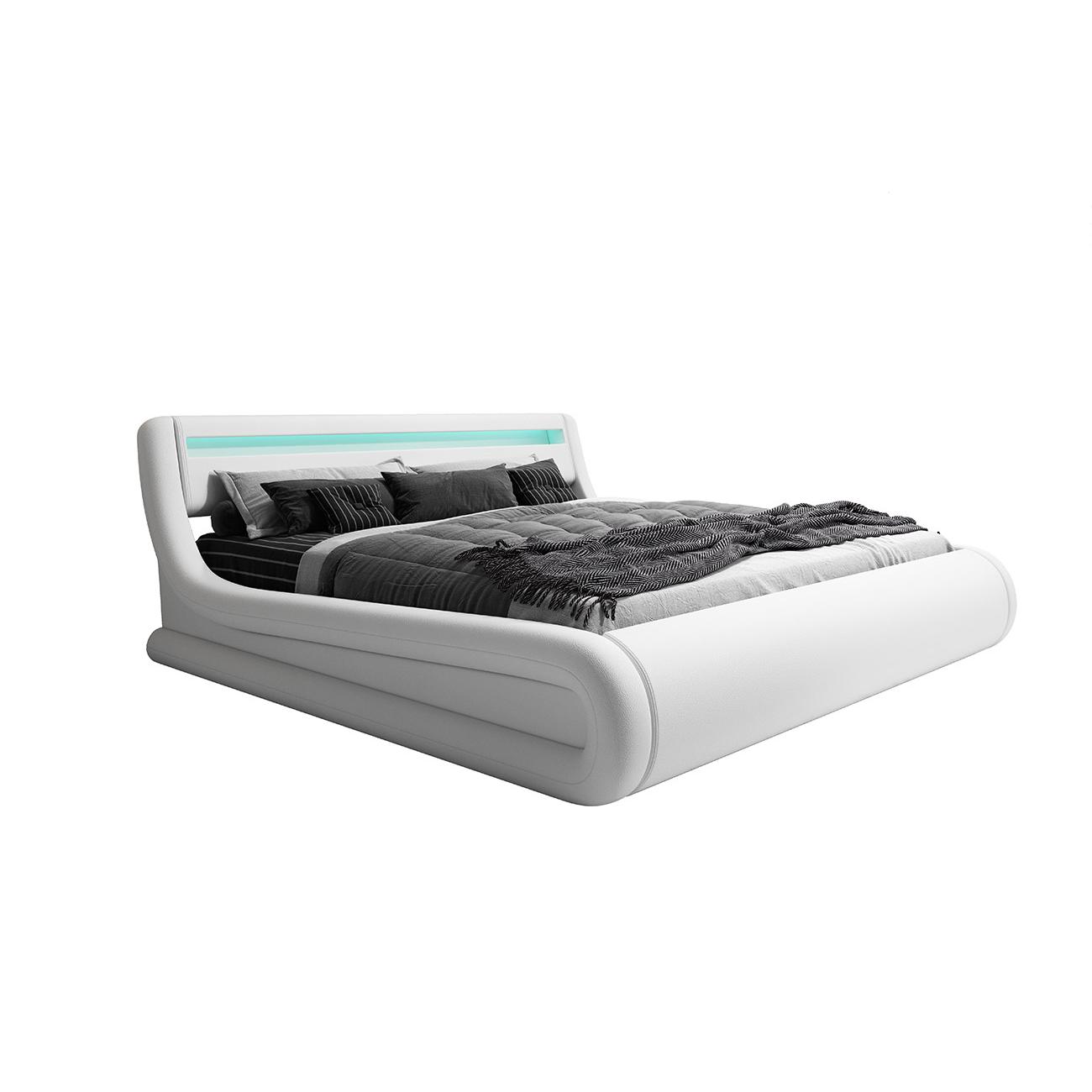 MB Muebles Bonitos - Cama de Matrimonio  con Colchón, Canapé, Cabecero, LED, Madera y Polipiel, Más Colores y Medidas, Modelo Rodas