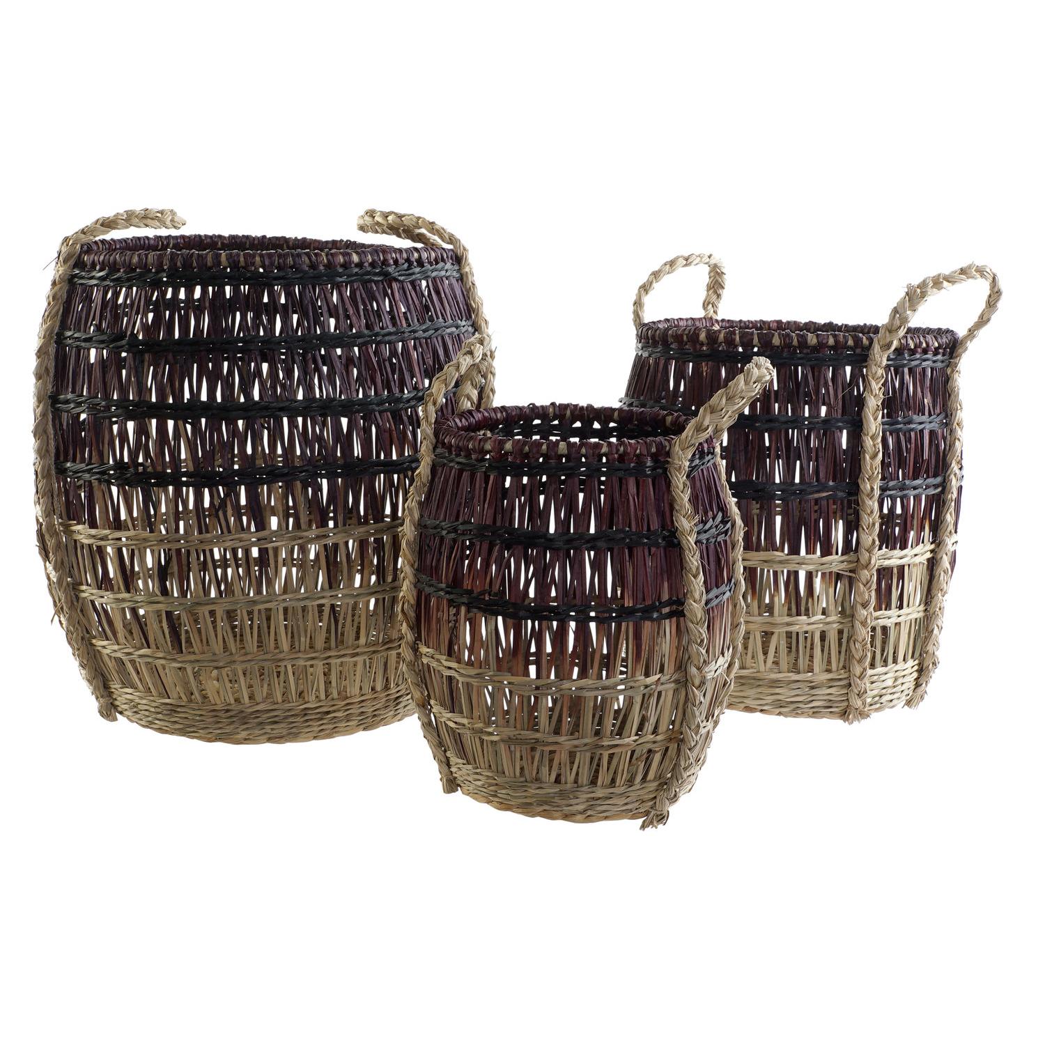 CESTA SET 3 SEAGRASS 39X39X41 NATURAL LILA DC175176 - EL MEJOR COMPLEMENTO PARA TU HOGAR FIJALO