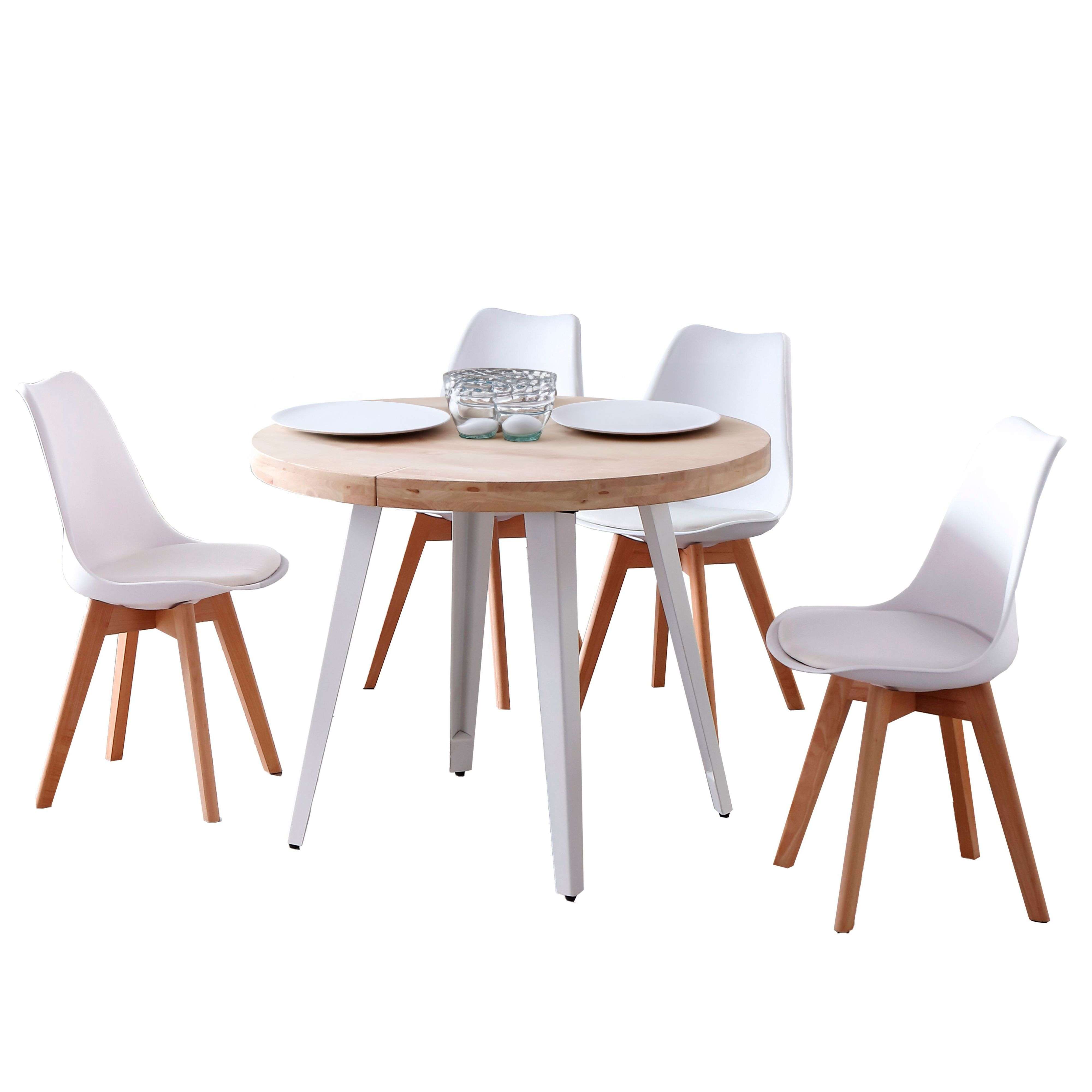 Miroytengo Conjunto de Mesa Extensible Redonda con 4 Sillas en Varios Colores