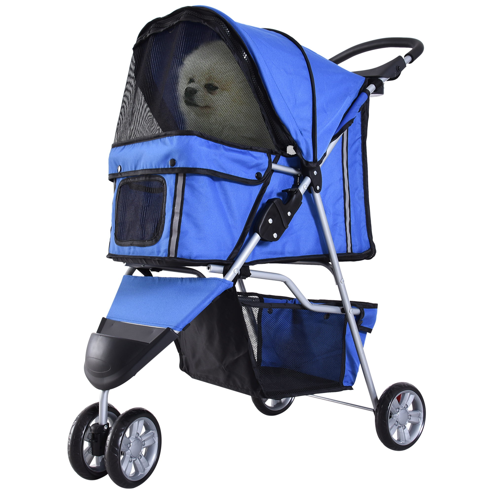 PawHut Cochecito Plegable para Mascotas Carrito para Perros y Gatos con Ruedas Giratorias Cesta y Posavasos 75x45x97cm