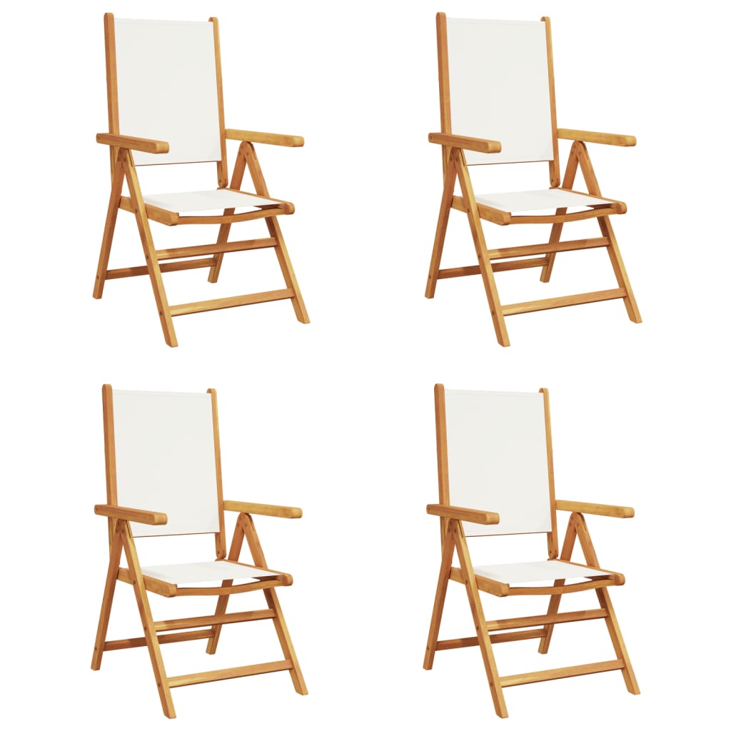vidaXL Sillas jardín reclinables 4 uds tela madera maciza blanco crema