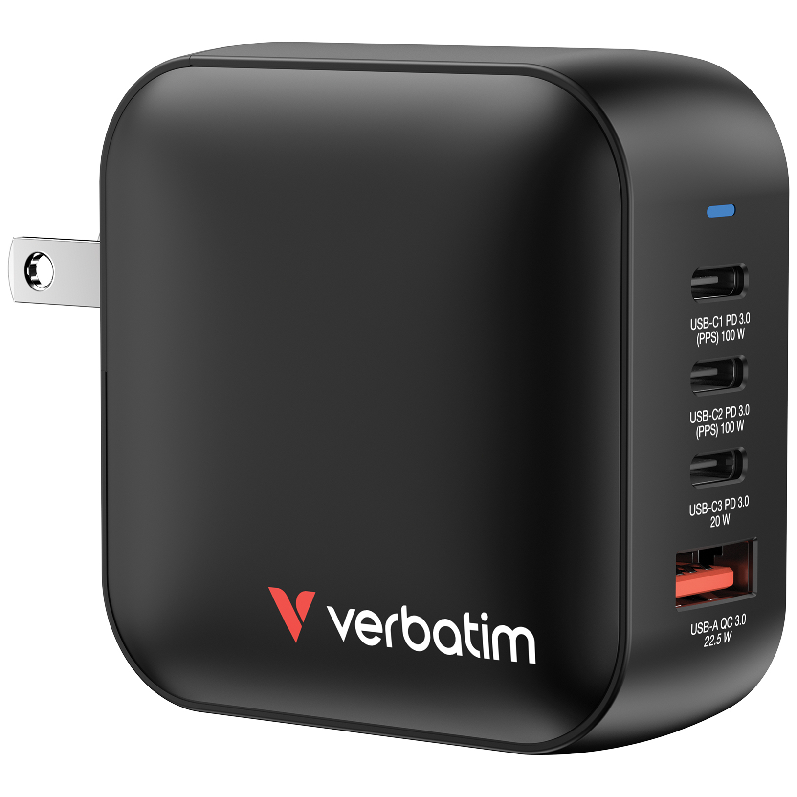Cargador Mini GaN Verbatim 100W Universal Negro Corriente alterna Carga rápida Interior