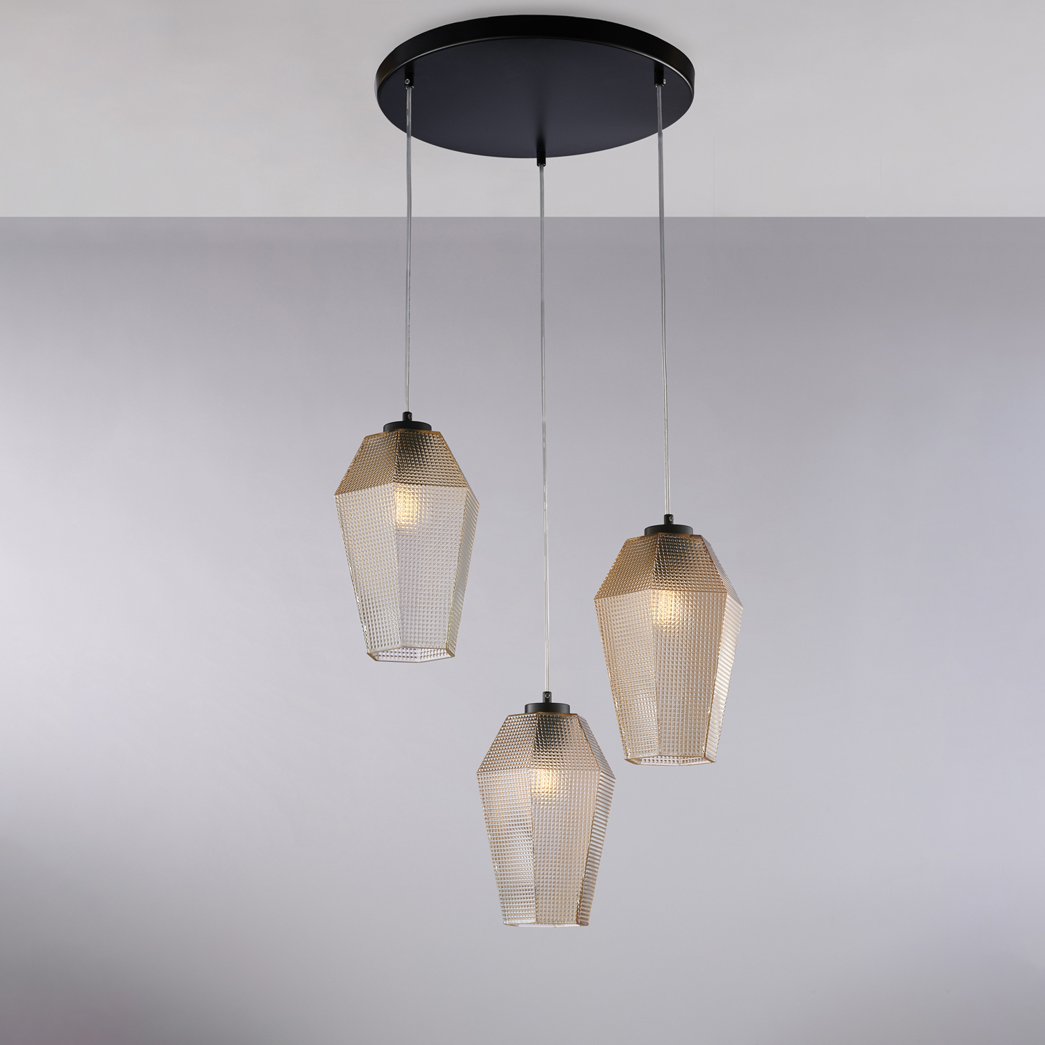 Tobias - Lámpara colgante con florón rectangular y difusores láser Blancos y grises, 3 Luces
