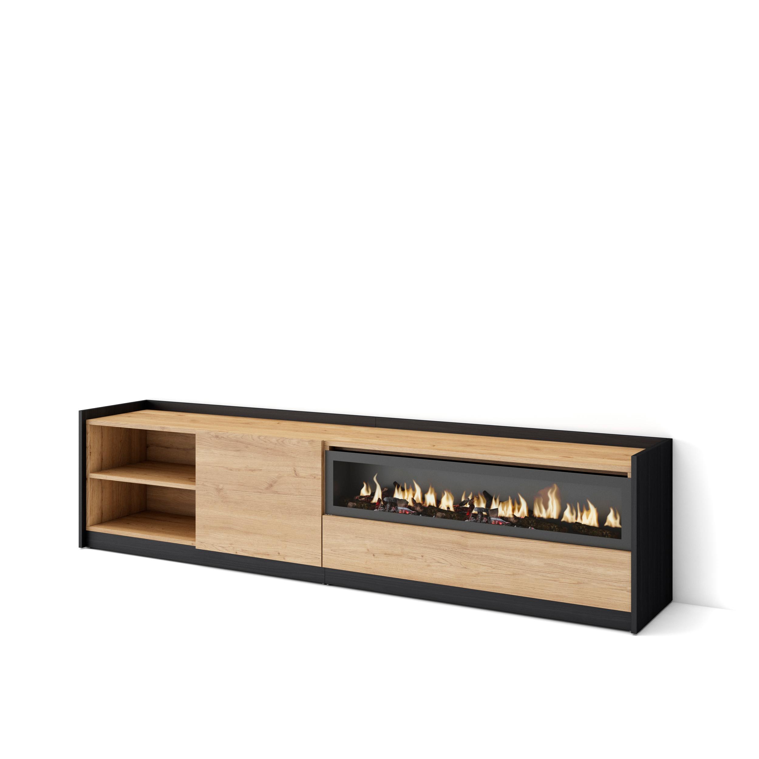 Skraut Home, Mueble TV, Televisión, Muebles de salón, almacenaje, 207x37x50 cm, Para TV hasta 80", Chimenea eléctrica