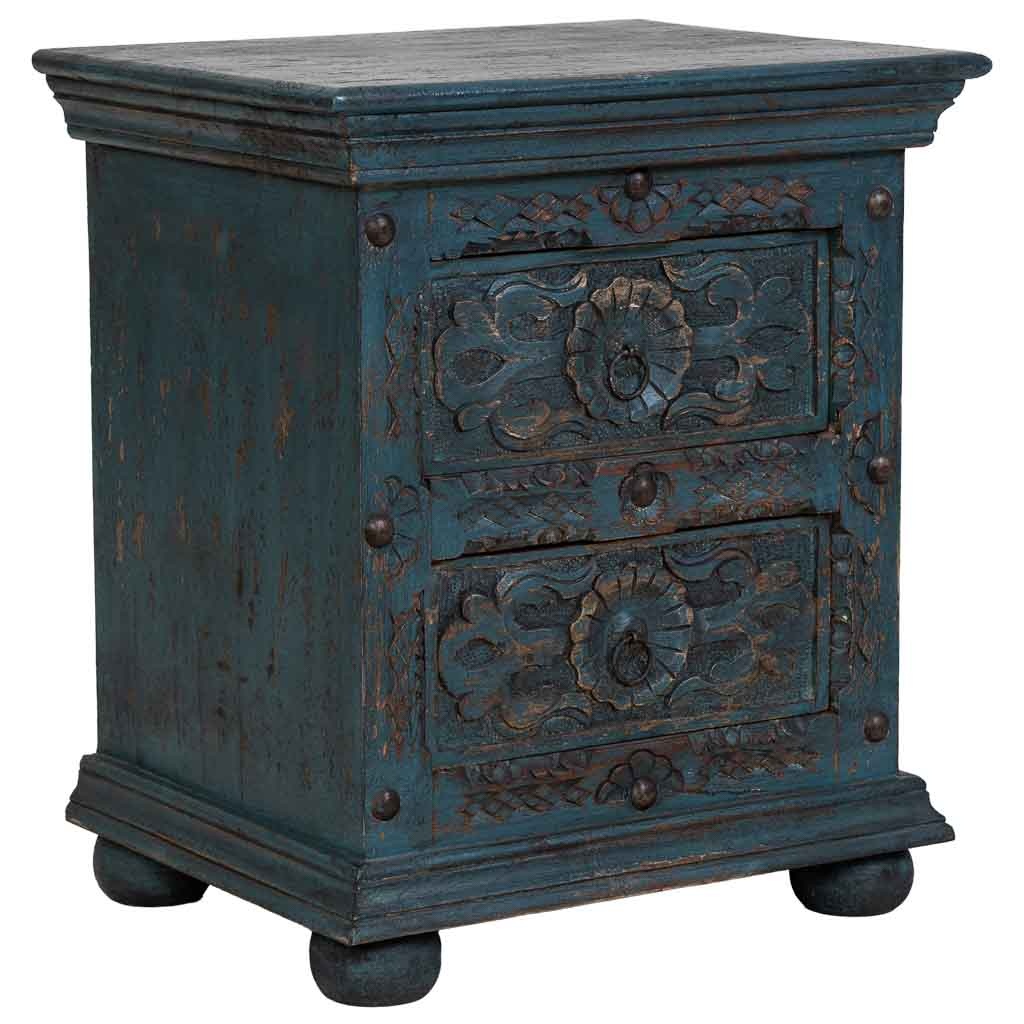 Wonderlust Deco - Mesita de noche de madera artesanal azul 50x40x60h cm Azul 50x40x60h cm