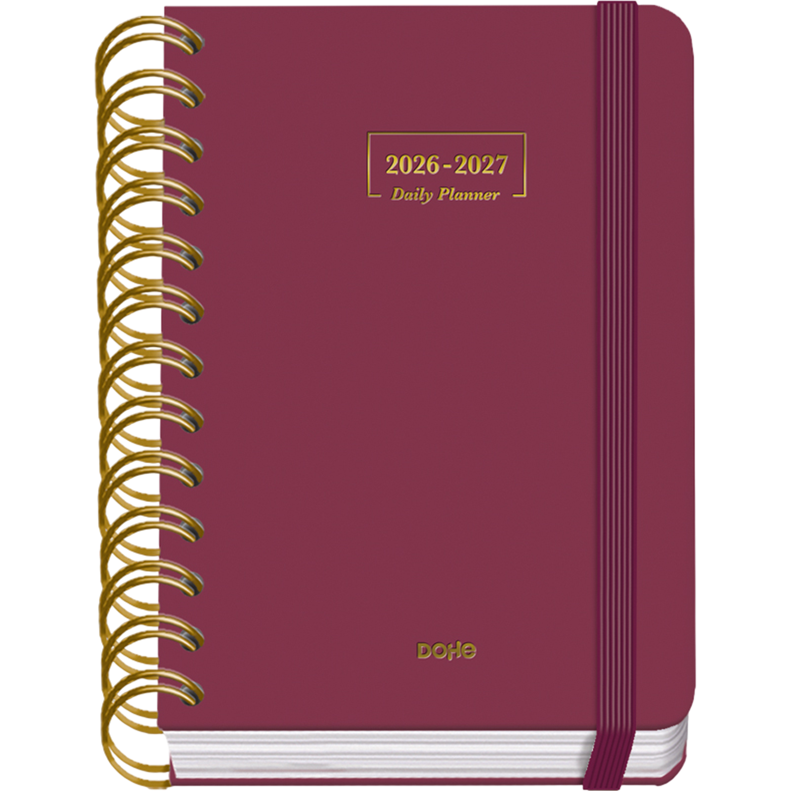 Dohe - Agenda Escolar 2026 2027 - Septiembre a Junio, Día Página, A6 (12x17 cm), Tapa Dura Suave, Espiral Doble, Cierre con Goma Elástica, 2 Páginas de Pegatinas, Español e Inglés