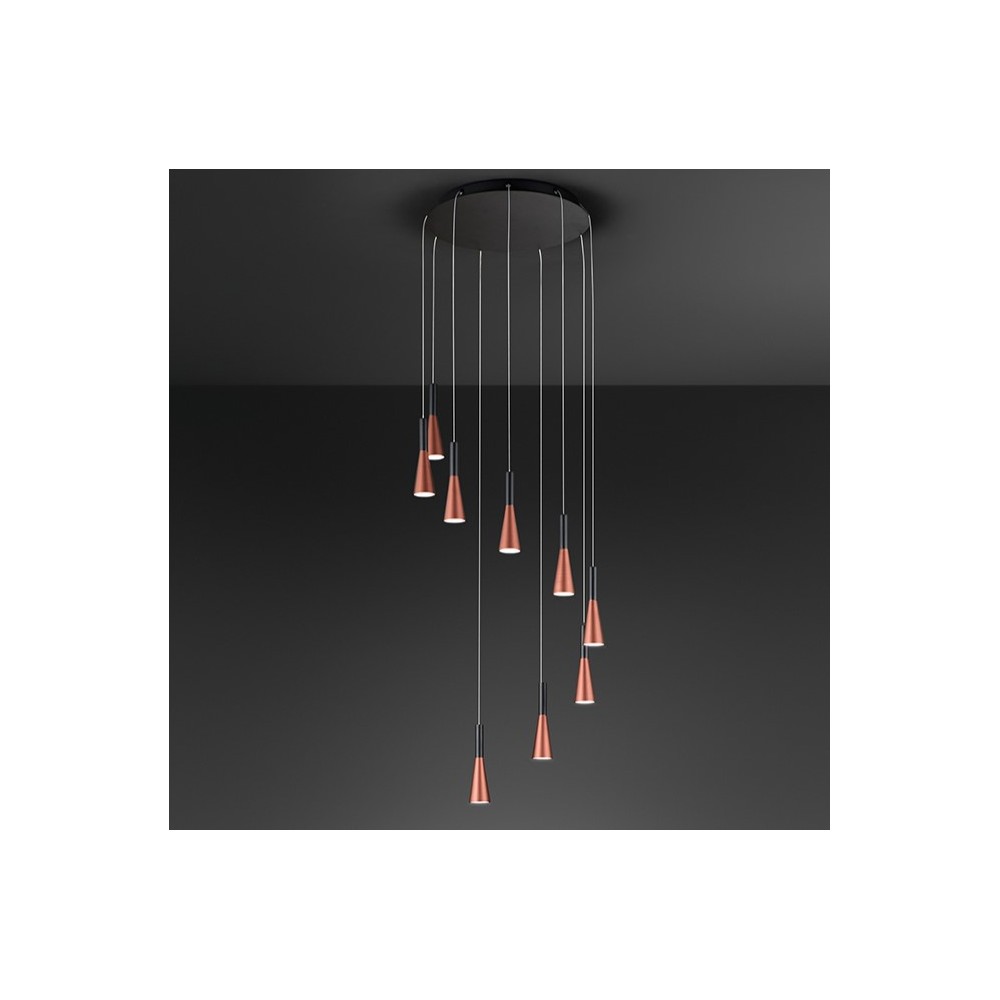 Lámpara colgante CONE Oro mate-rosa Negro 9x7W 3000K Perenz