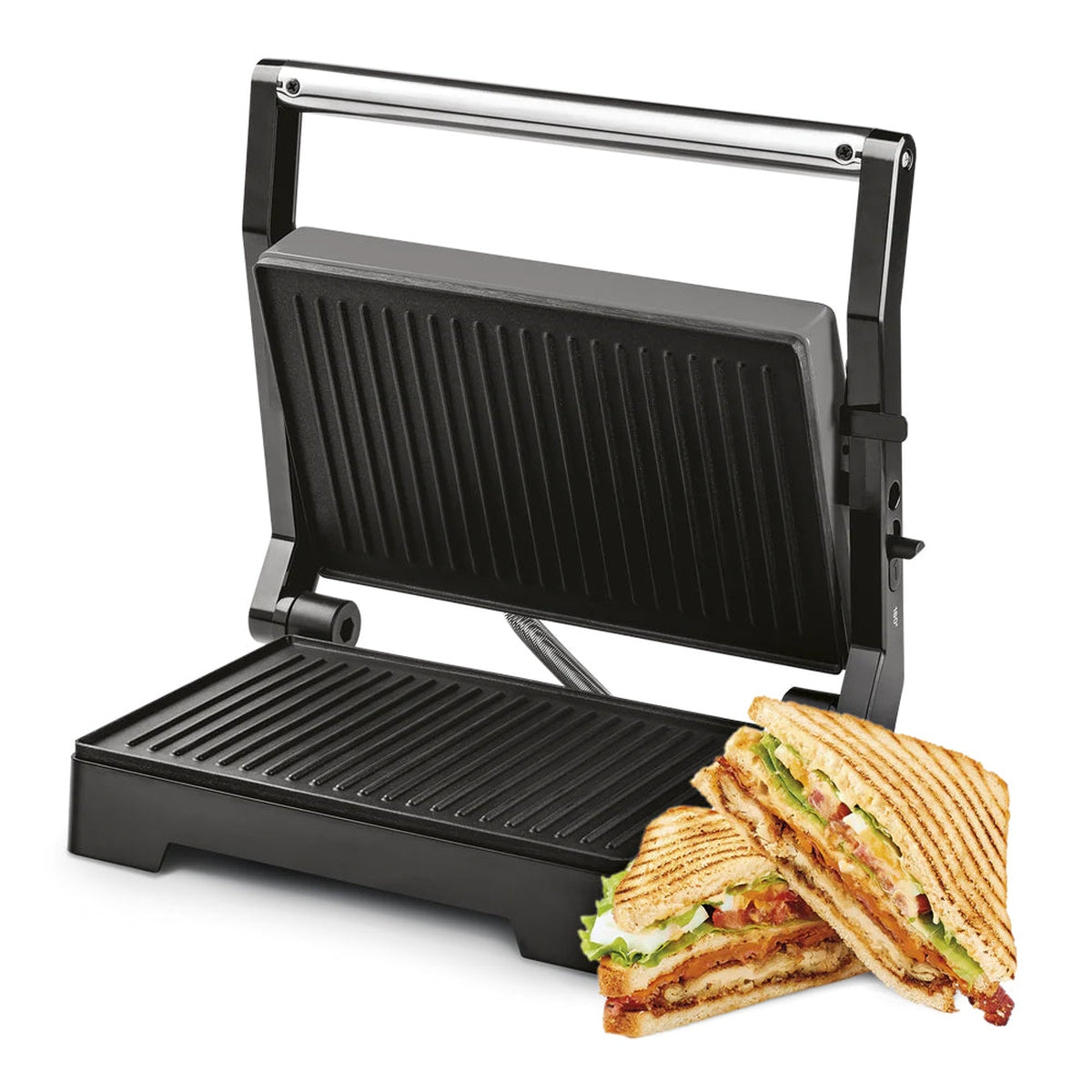 Ufesa - Grill eléctrico de contacto Haku 1000W PR1100 con apertura de placas a 180°, placas antiadherentes y diseño compacto para cocinar pescado, verduras y carne saludablemente