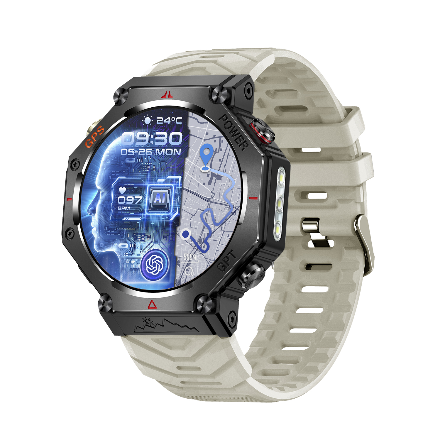DAM.Smartwatch KC91 con llamadas BT, GPS, herramientas de exploración, ChatGPT y + de 100 modos deportivos. 4,6x1,3x5,9cm