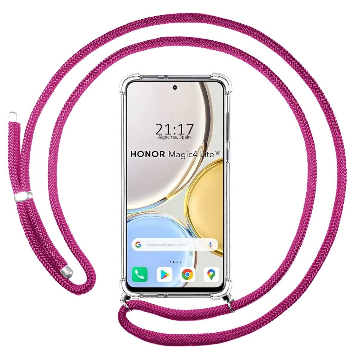 Funda Colgante Transparente para Huawei Honor Magic 4 Lite con Cordon Rosa Fucsia